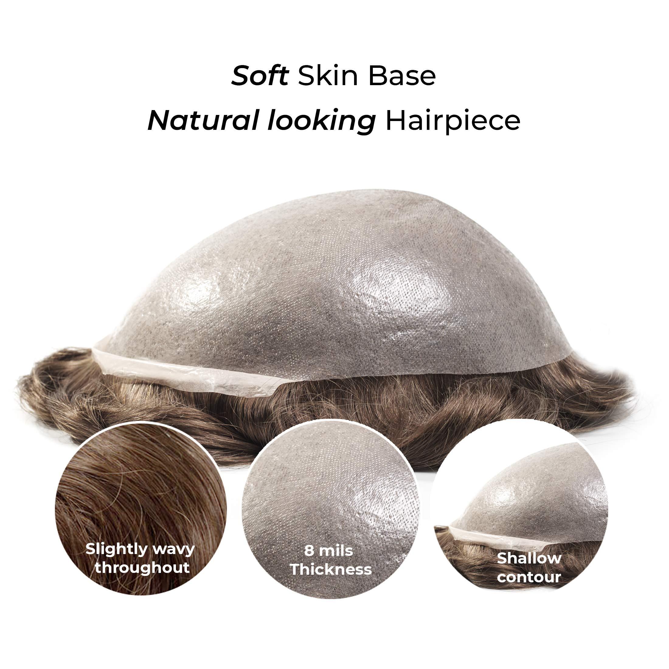 Superhairpieces Superhairpieces NM101 Long-Lasting Men\'s Toupee Hairpiece for Men, 0.2mm thin 8\"x10\" PU Skin with 100-110% Premium Indian Remy Human Hair Toupee Wig for Men (Dark Ash Blonde + 60% Synthetic Grey Hair)