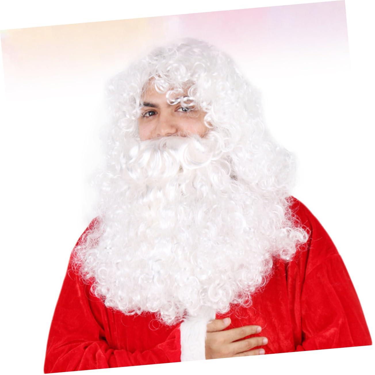 GALPADA GALPADA Santa Claus Beard and Wig Set Men's Wig Long Curly Hair Santa Claus Headdress Party Costumes