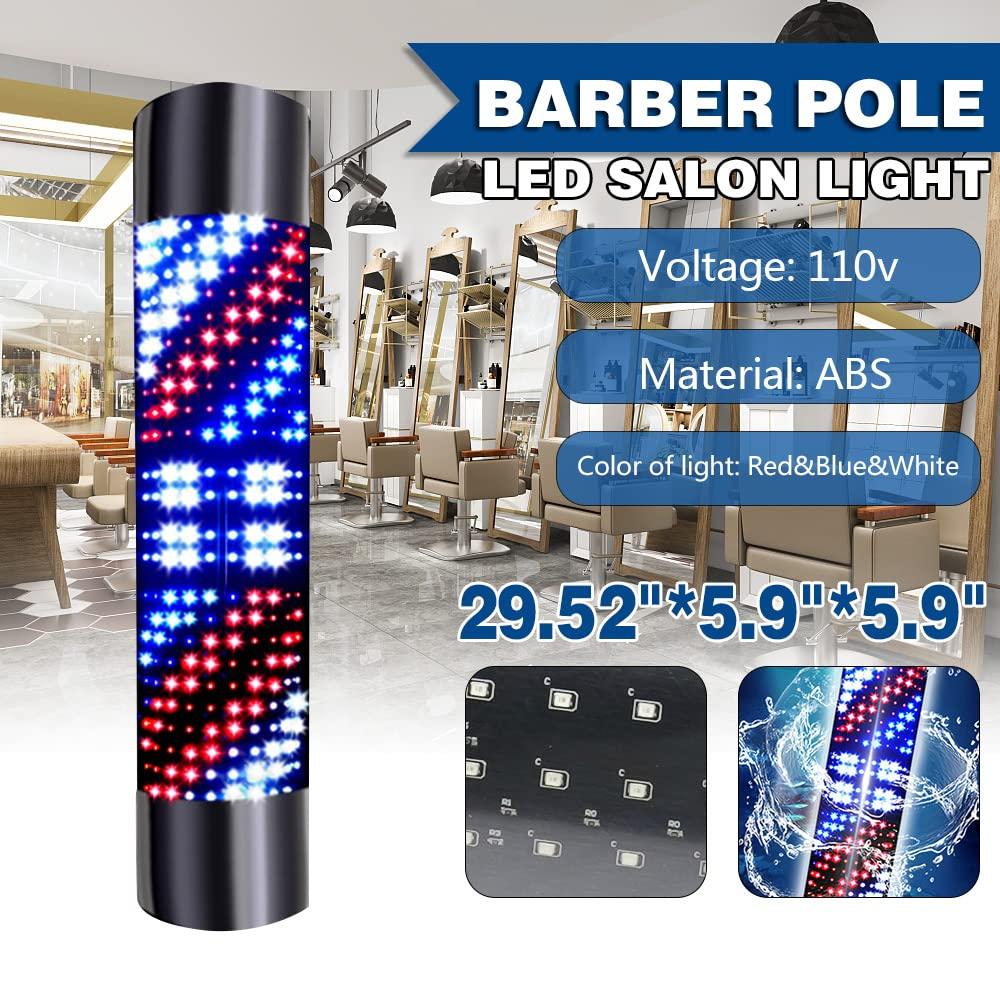 DNYSYSJ DNYSYSJ Barber Shop LED Pole Light,Hair Salon Outdoor Retro Barbershop Pole Illuminating Rotating Stripes Wall-Mounted Lamp,Waterproof-Rotating Barber Light Red Blue White 110v