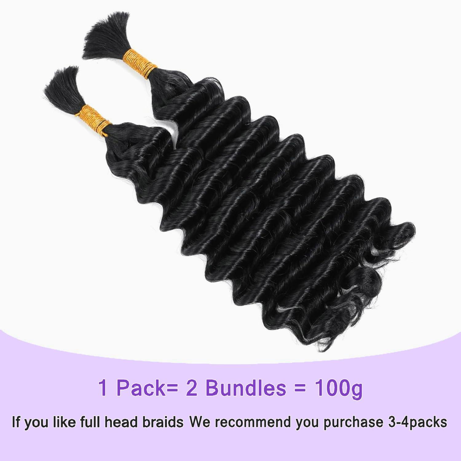 GYAJEP Human Braiding Hair For Boho Braids 2 Bundles Deep Wave Bulk Human Hair for Braiding 100g/pack Wet And Wavy Human Braiding Hair Extensions No Weft Brazilian Virgin Curly Human Braiding 18 Inch
