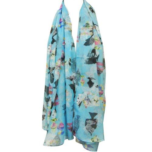 allydrew Allydrew Chiffon Under the Sea Fish Pattern Long Scarf, Blue