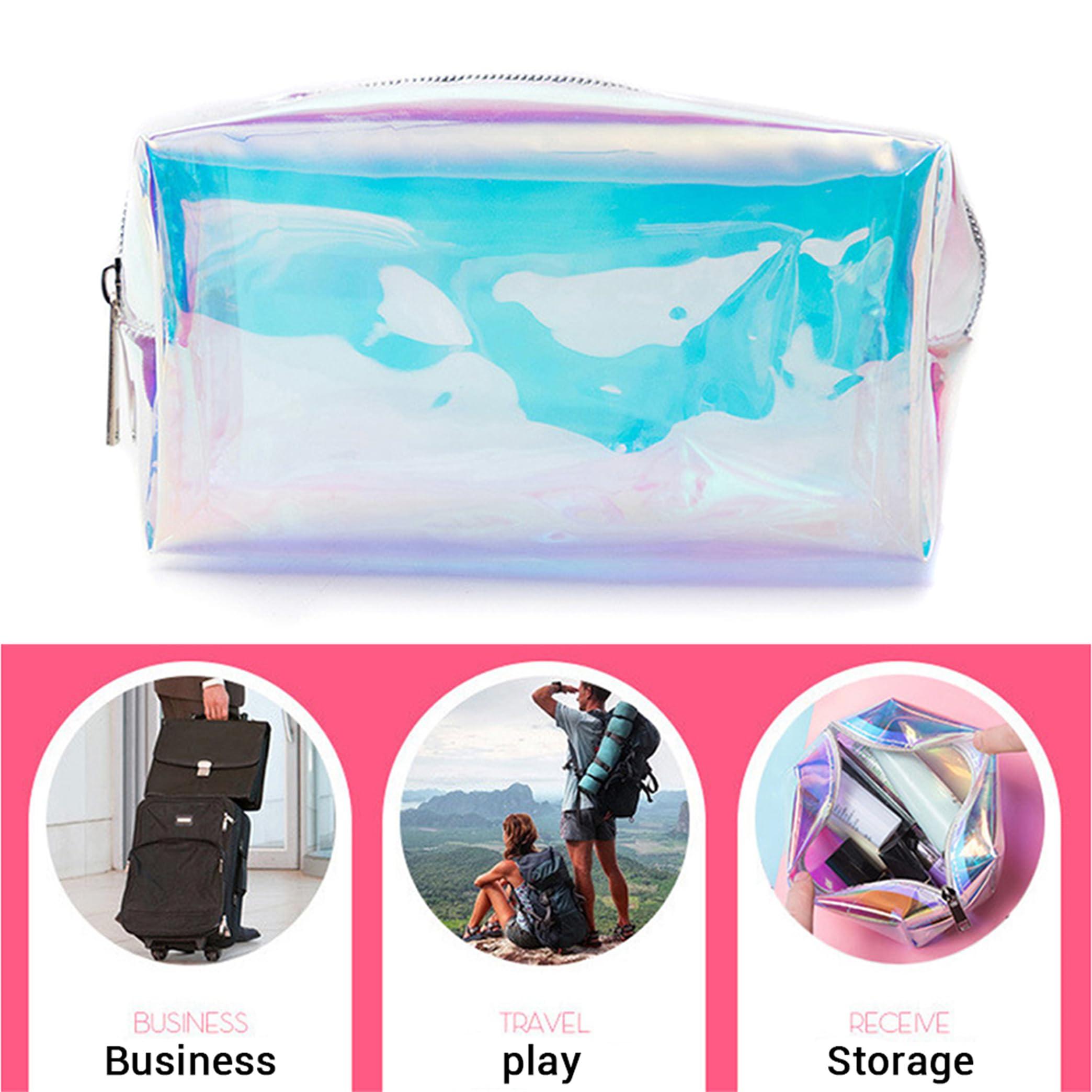 Generic Generic Makeup Bag,Holographic Makeup Bag, Clear Toiletry Carry Pouch with Zipper and Portable Handle, Waterproof Cosmetic Bag for Beach, Travel Toiletry Bag Makeup Accessories Organizer, Colourful,