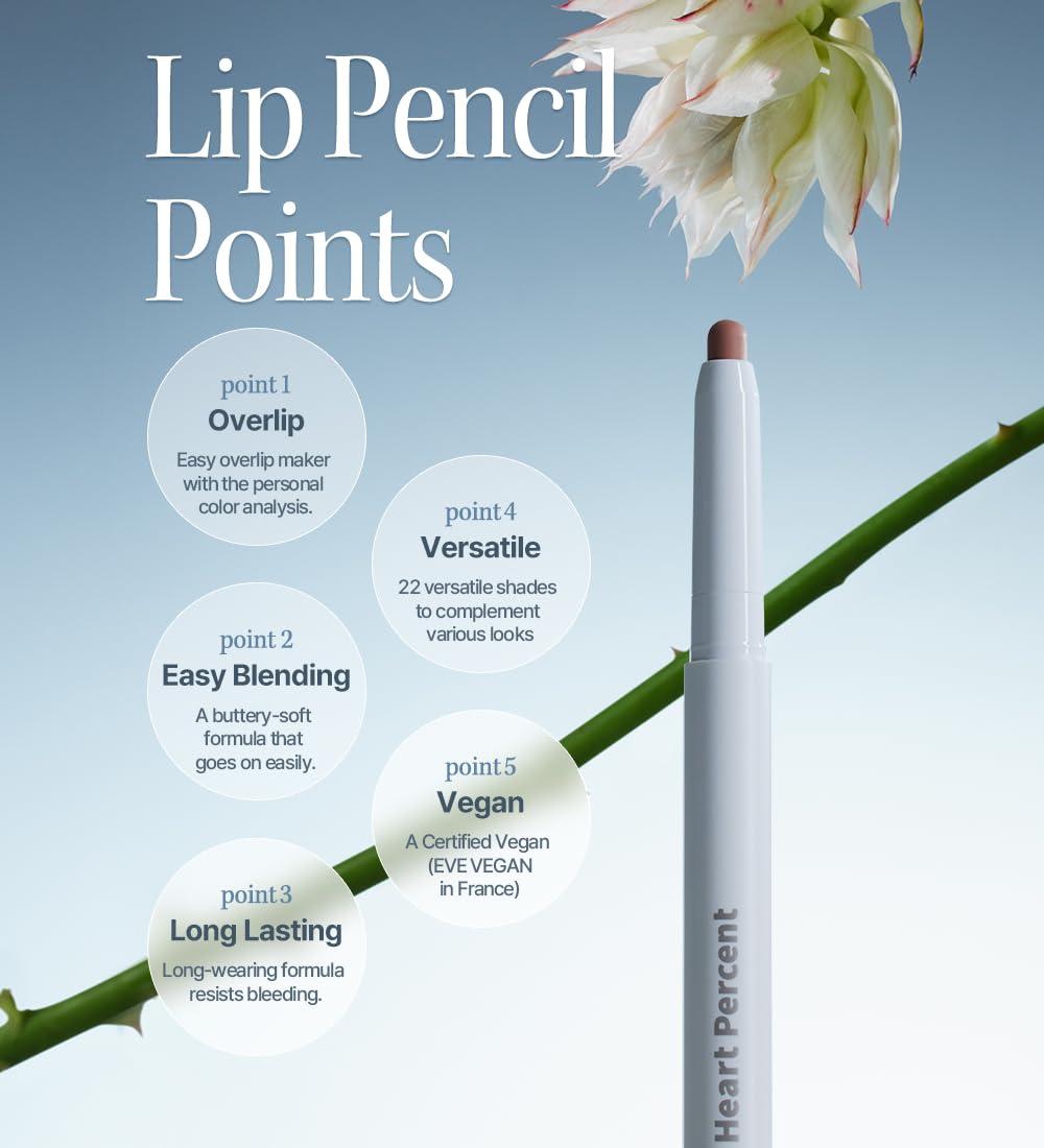Heart Percent Heart Percent Dote On Mood Lip Pencil, Long-Lasting Creamy Lip Crayon Smooth Color Liner Retractable Lipstick Pencil 0.8g, 18. Fig Rose