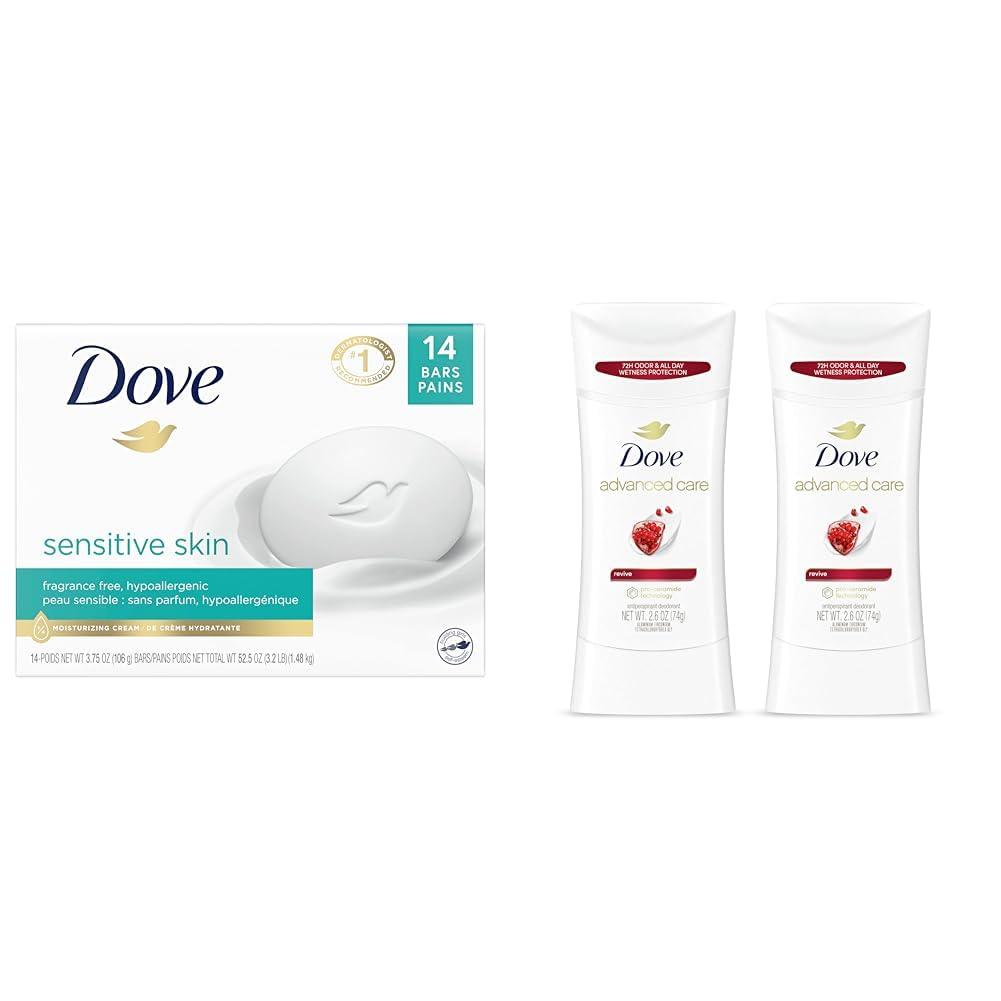 Dove Dove Beauty Bar 14 Bars More Moisturizing Than Bar Soap for Softer Skin Advanced Care Antiperspirant Deodorant Stick Twin Pack