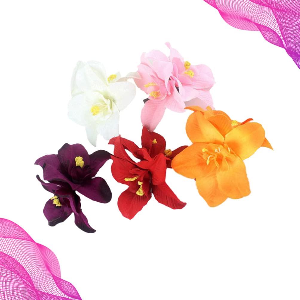 INOOMP INOOMP 5pcs Artificial Hair Clip Hawaiian Hibiscus Plumeria Hairpin Orchid Headdress Headwear Hawaii Hawaiian Plumeria Clips Bridal Wedding Party Beach for Woman Girl Lady