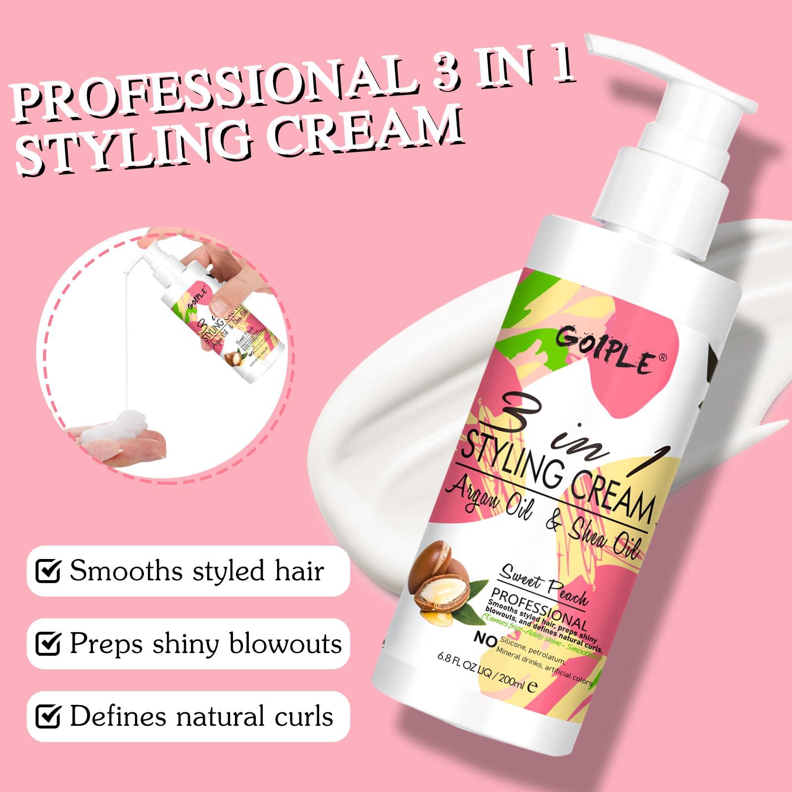 WOZUTUNT 3-In-1 Styling Cream for Flyaways - Anti-Frizz Cream to Define All Hair Types & Textures - Add Shine and Smoothness with Brush