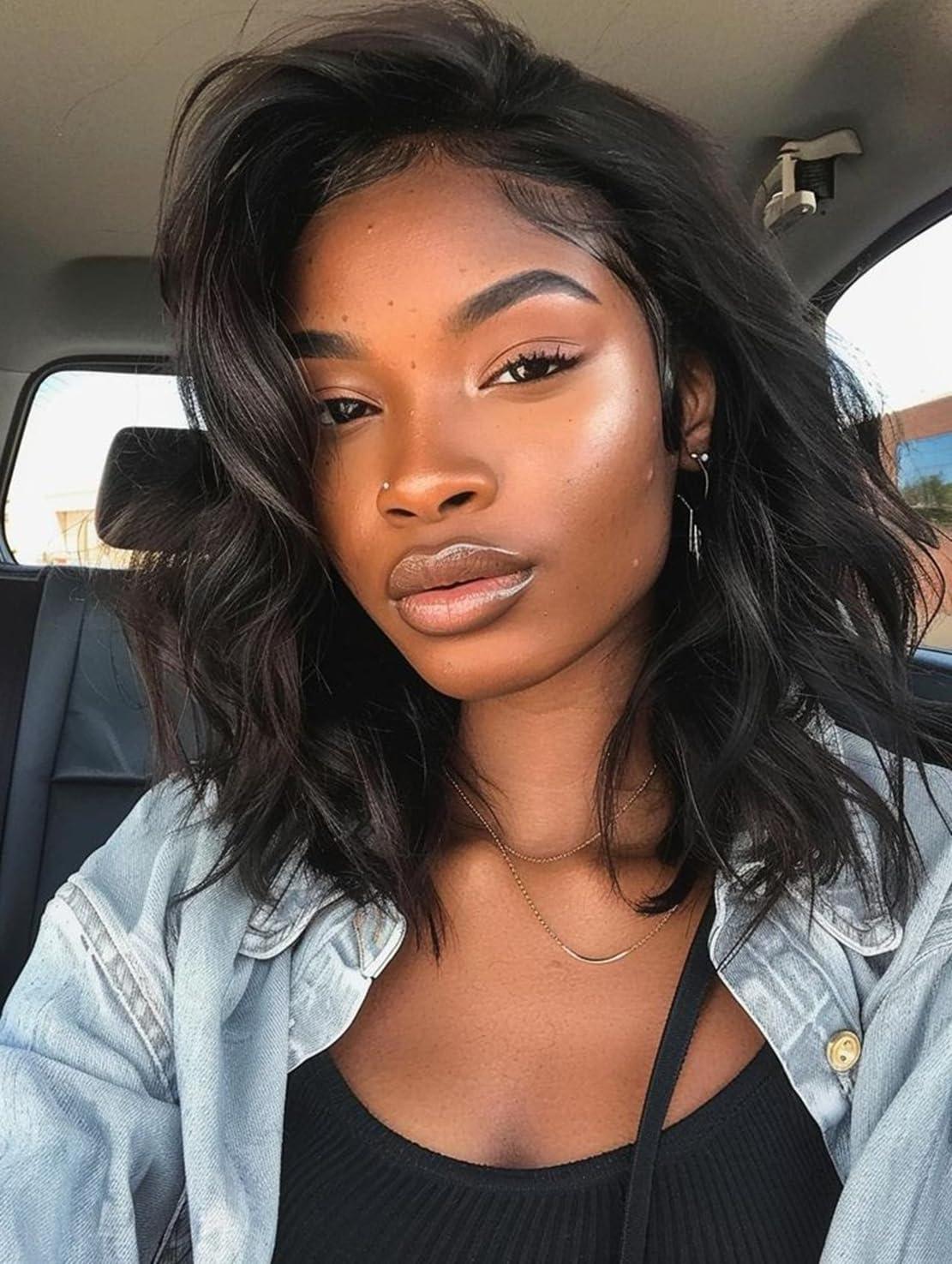 Emistar Emistar Curly V Part Wig Synthetic Hair Soft As Human Hair Water Wave U Part Wig Wear And Go Glueless Half Wigs for Black Women (Natural Black, 14 Inch)