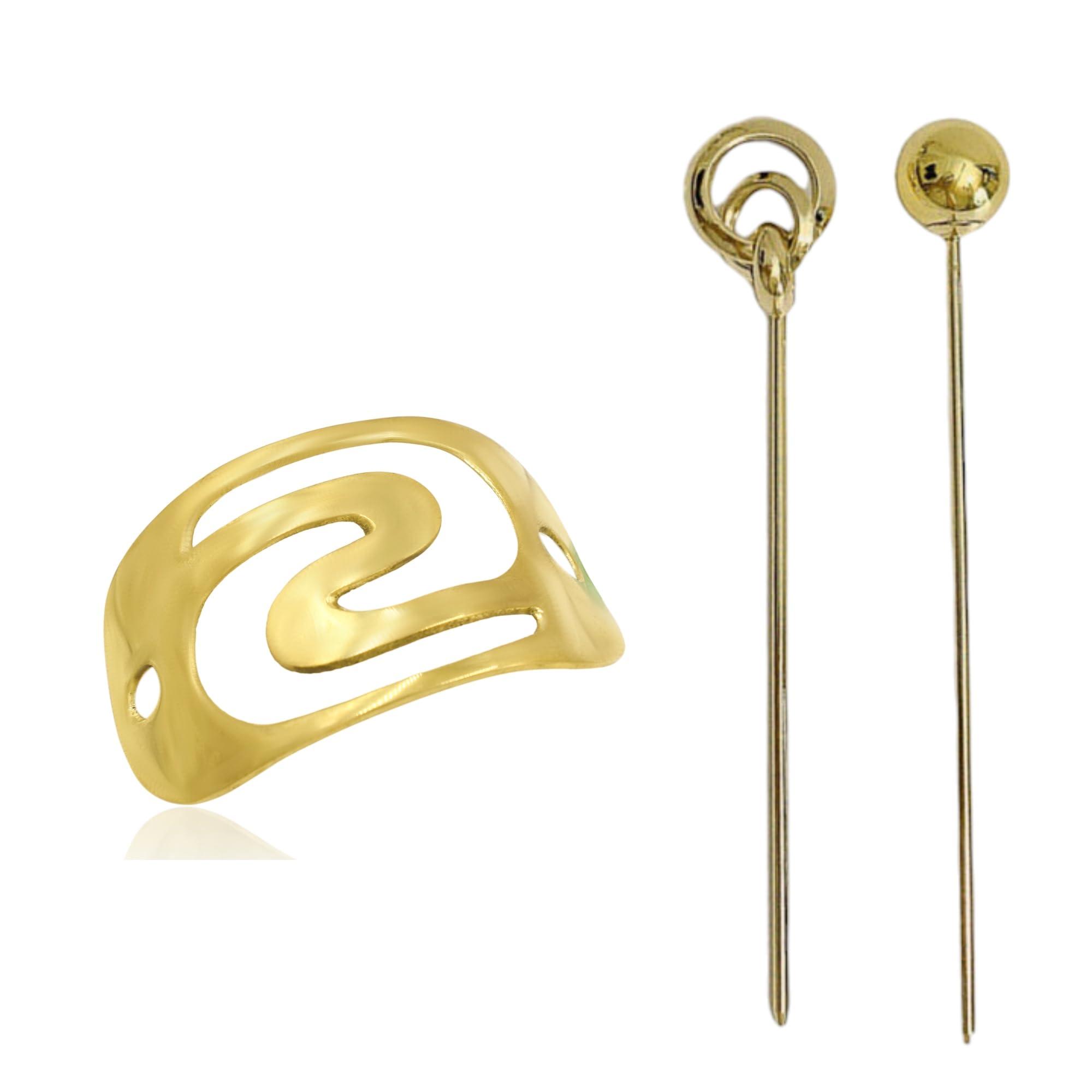 BEADS UNIVERSAL Long Hair Pin Bun Holder for Women Metal Fork Sticks Hair Pins for Buns French Clip Hair Cuff Hammered Stick Chopsticks Clip Pin (Size 2.75X1.75 Inch, Rose Gold Plated)