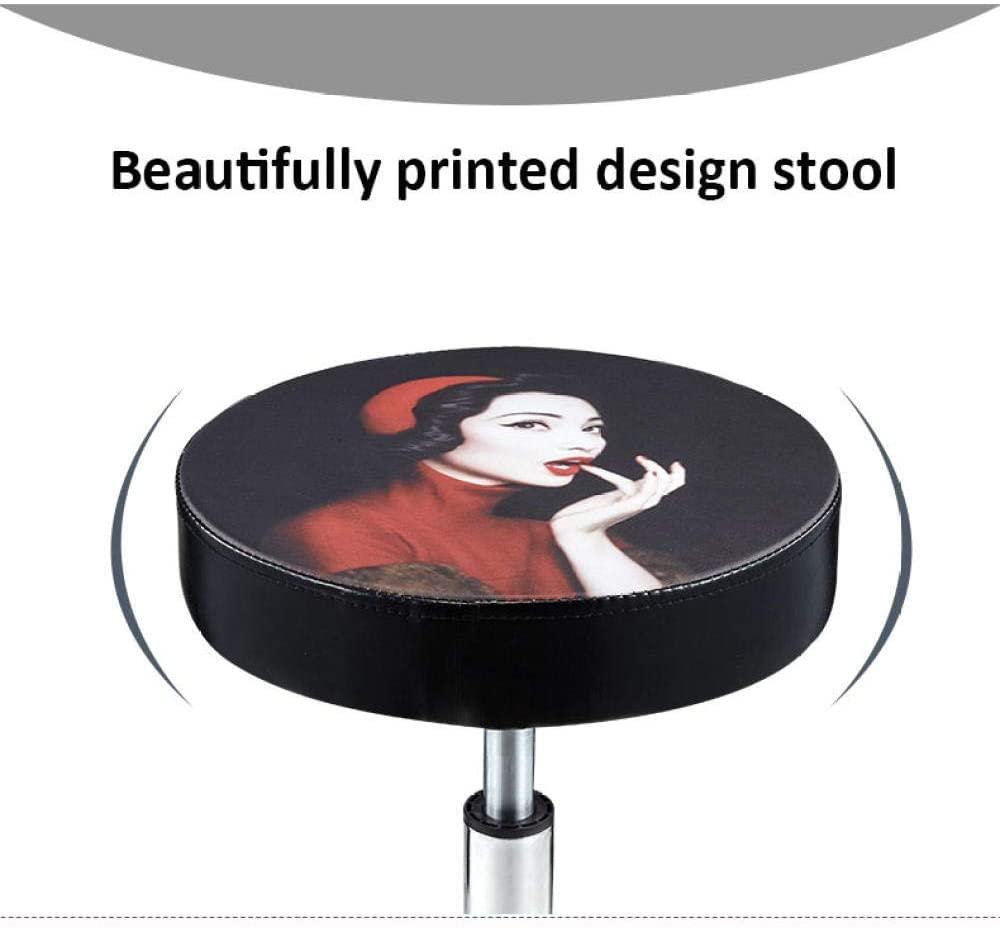 NEVRAH Swivel Bar Stool Hairdressers Cutting Stool with WheelsStool Backrest with Orange Synthetic Leather SeatAdjustable Height 43-53 cmSupported weight 160 KgAdjustable Salon Stool with Backrest for Pa