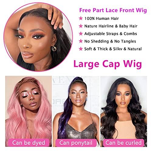 MOOTAFUL MOOTAFUL Large Cap Wigs 24 inch Cap Size Lace Front Wigs 134 Body Wave Wigs 150% density Pre Plucked with Baby Hair Brazilian Virgin Human Hair Wigs 22 inch