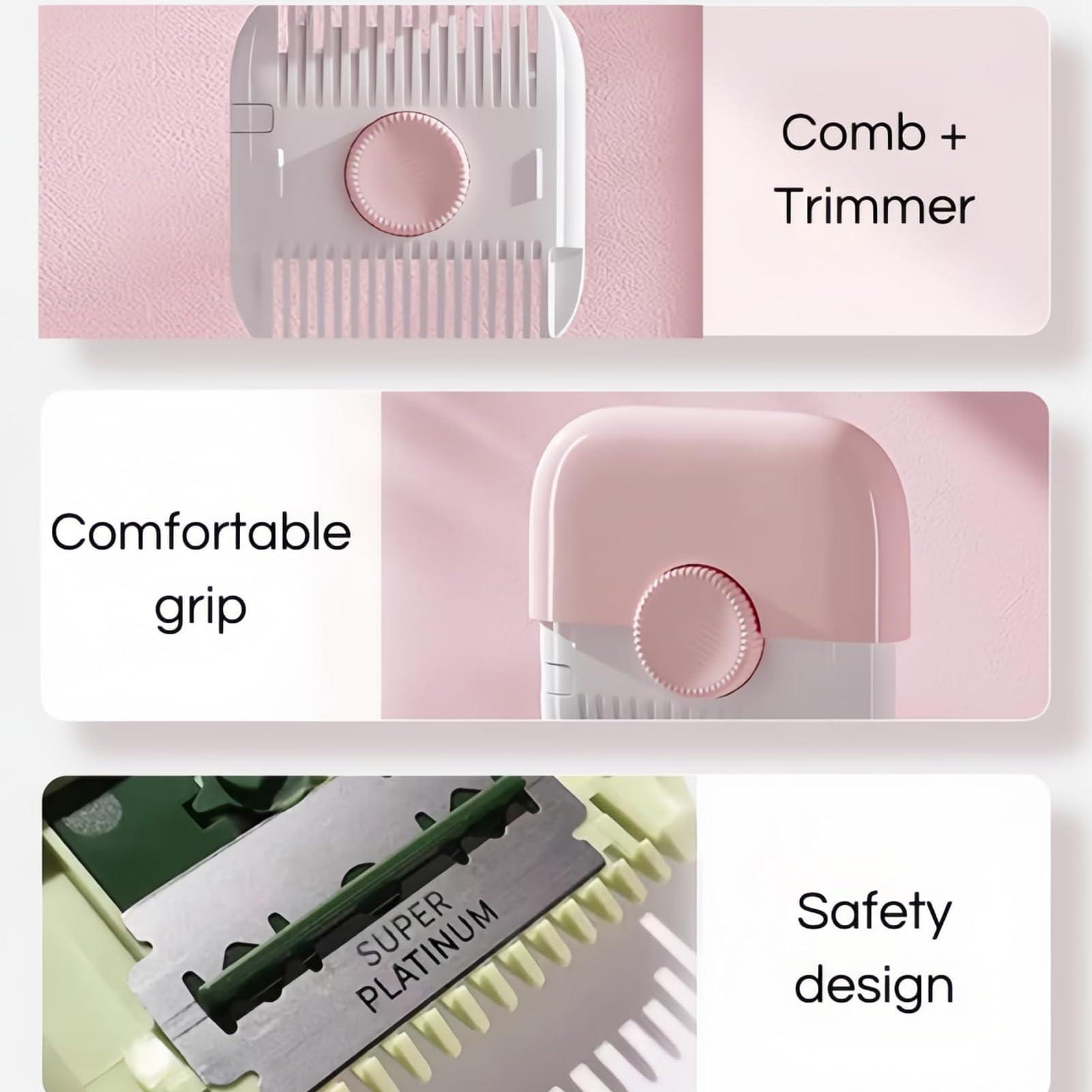 Generic Trimpocket Hair Trimmer/Comb Kids, 2 in 1 Hair Trimmer, Double Sided Hair Razor Comb Cutter, with Cover, Blades Replaceable (Green 1PCS)