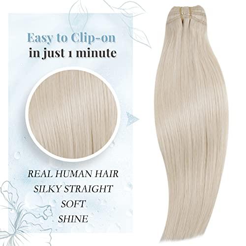 RUNATURE Blonde Hair Extensions Clip in Human Hair Highlighted Platinum Blonde Real Clip in Human Hair Extensions #18P60 and #60 14 Inch 105g