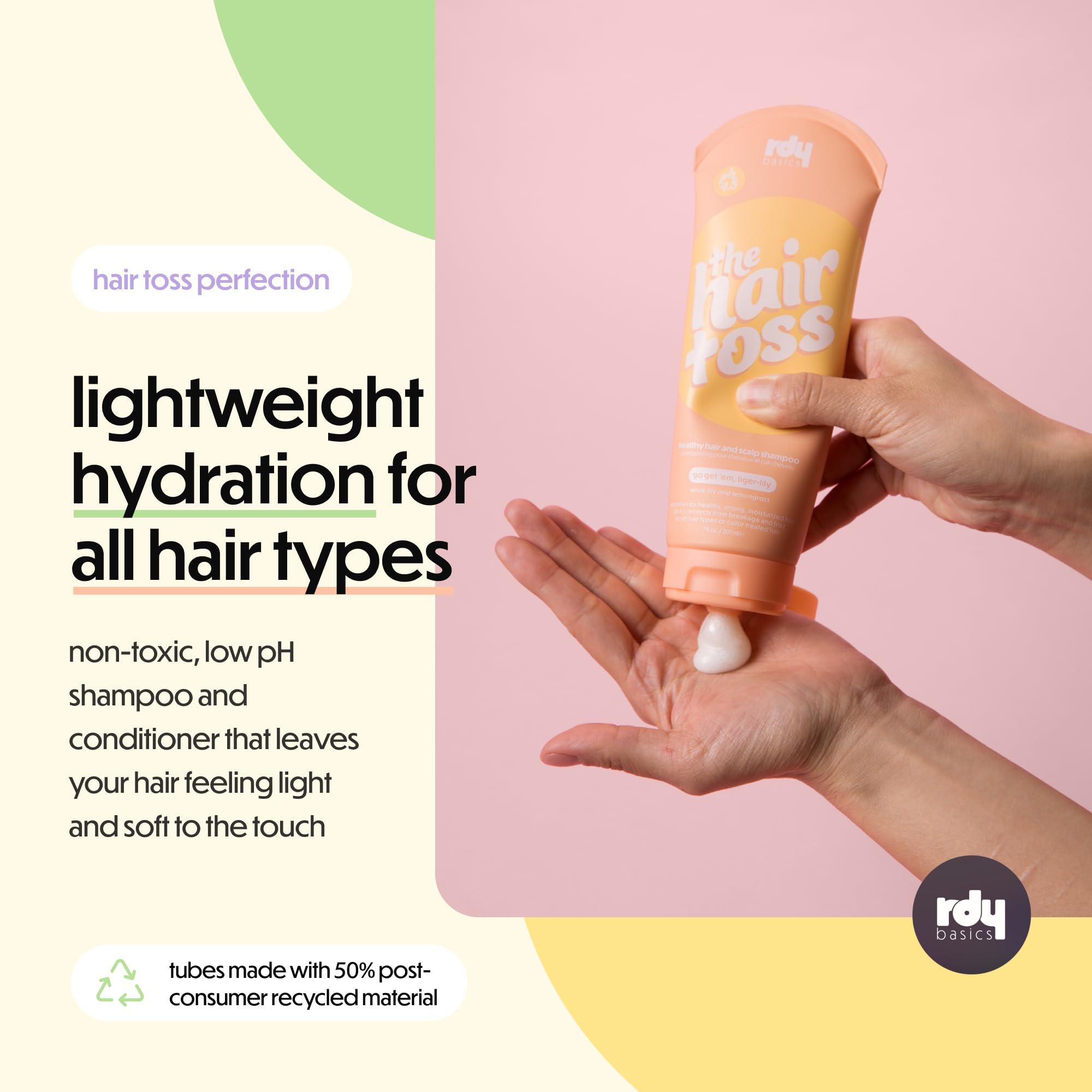 rdy basics The Hair Toss Detangling Shampoo & Conditioner Set, Lightweight Low Ph for Strengthening and Detangling All Hair Types | Paraben & Sulfate Free for Sensitive Scalp | 13.5oz (White Lily & Lemongrass)