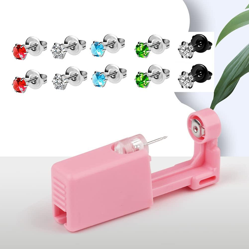 AKDsteel 10 Pcs Ear Piercing Kit Disposable Ear Piercing Gun Portable Ear Nose Piercing Tool Set Zircon Series Ear Studs for Men Women Home Salon Use