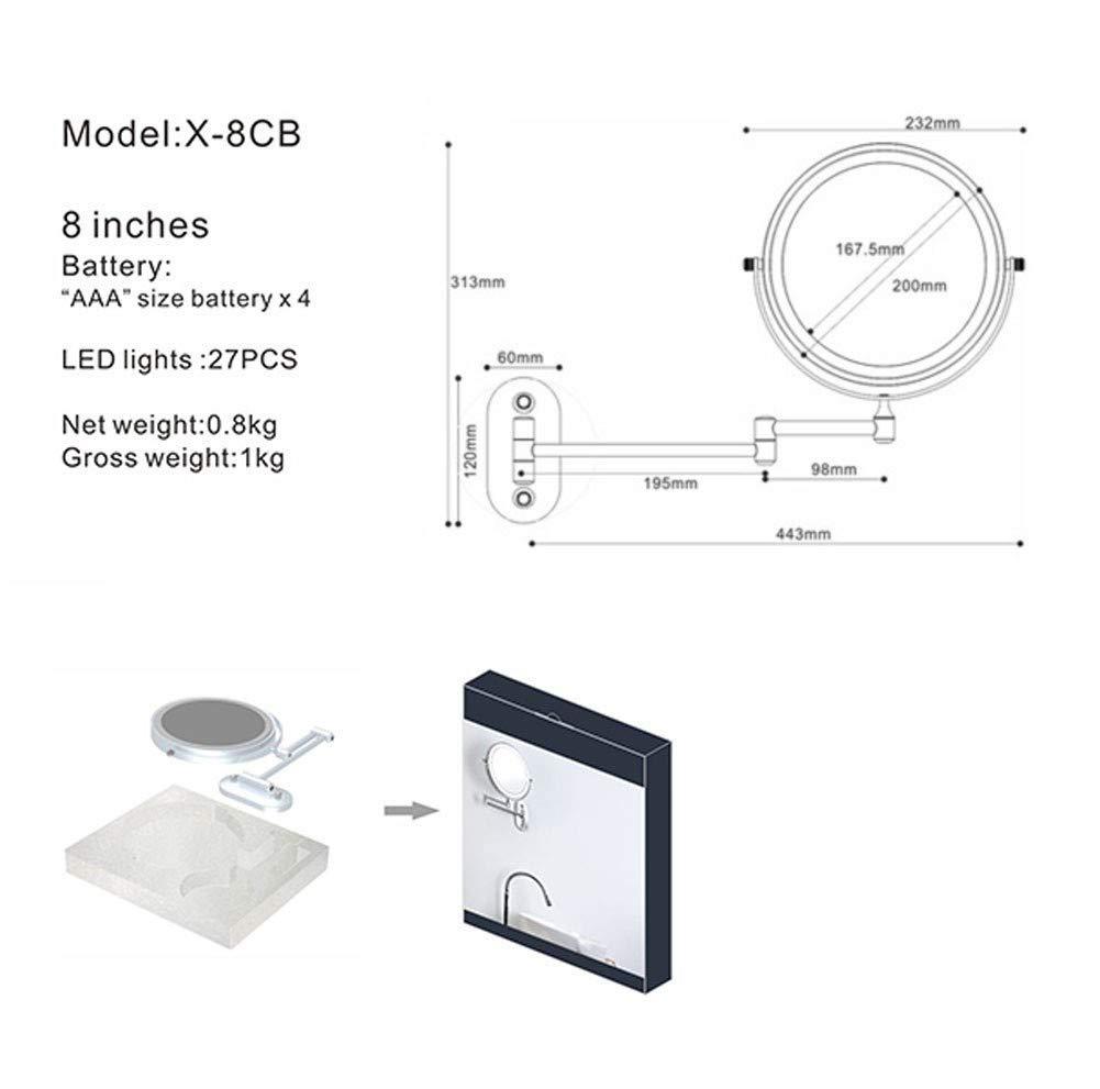 IJPDXOLBQ IJPDXOLBQ Makeup Mirror Wall Mount Led Lighted 10X Magnifying Cosmetic Mirror 360&Deg Swivel Extendable Two Sided Vanity Mirror,Powered by 4 X AAA Batteries 8 inch