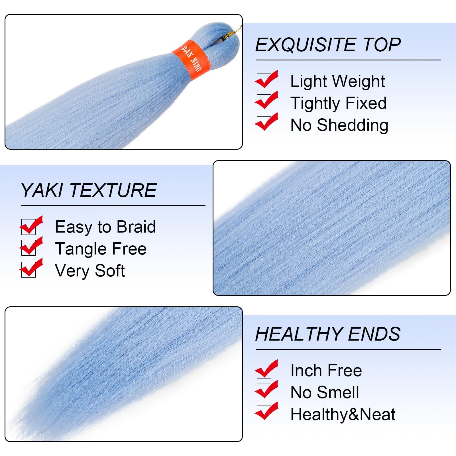 DAN NING Baby Blue Pre Stretched Braiding Hair 30 Inch Box Braid Hair Extensions 3 Packs Yaki Texture Pre Feathered Braids Hair Easy to Use for Summer