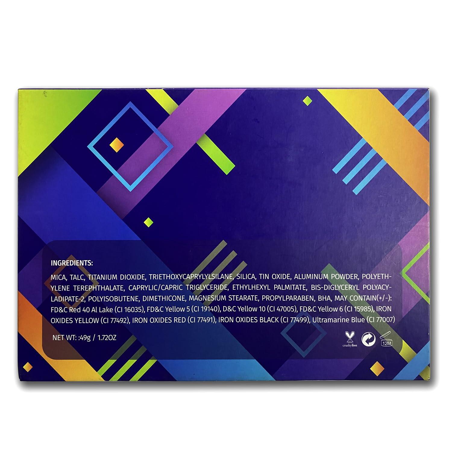 Afflano Afflano Neon Eyeshadow Palette Colorful High Pigmented, Bright Pride Day Makeup Rainbow Eyeshadow Matte Shimmer Glitter, Aurora Glow Neon in Dark UV Blacklight Makeup Eye Shadow Pallet