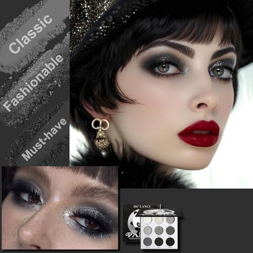 Afflano Afflano Gray Eyeshadow Palette Grey Black White Silver, Blendable Smokey Eye Eyeshadow Palette, for SFX Skull Goth Look Halloween Makeup Palette, Long Lasting Dark Eye Shadow Pallet - Panda