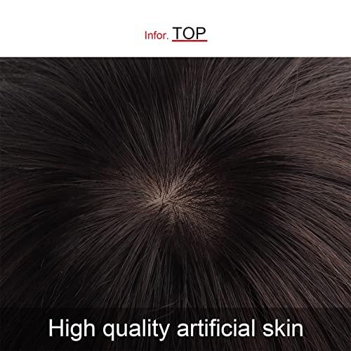 igennki igennki Short Casual Bob Wig with Bangs for Asian Young Women (Human Hair Blend+Medical Base, 3 Dark Brown)