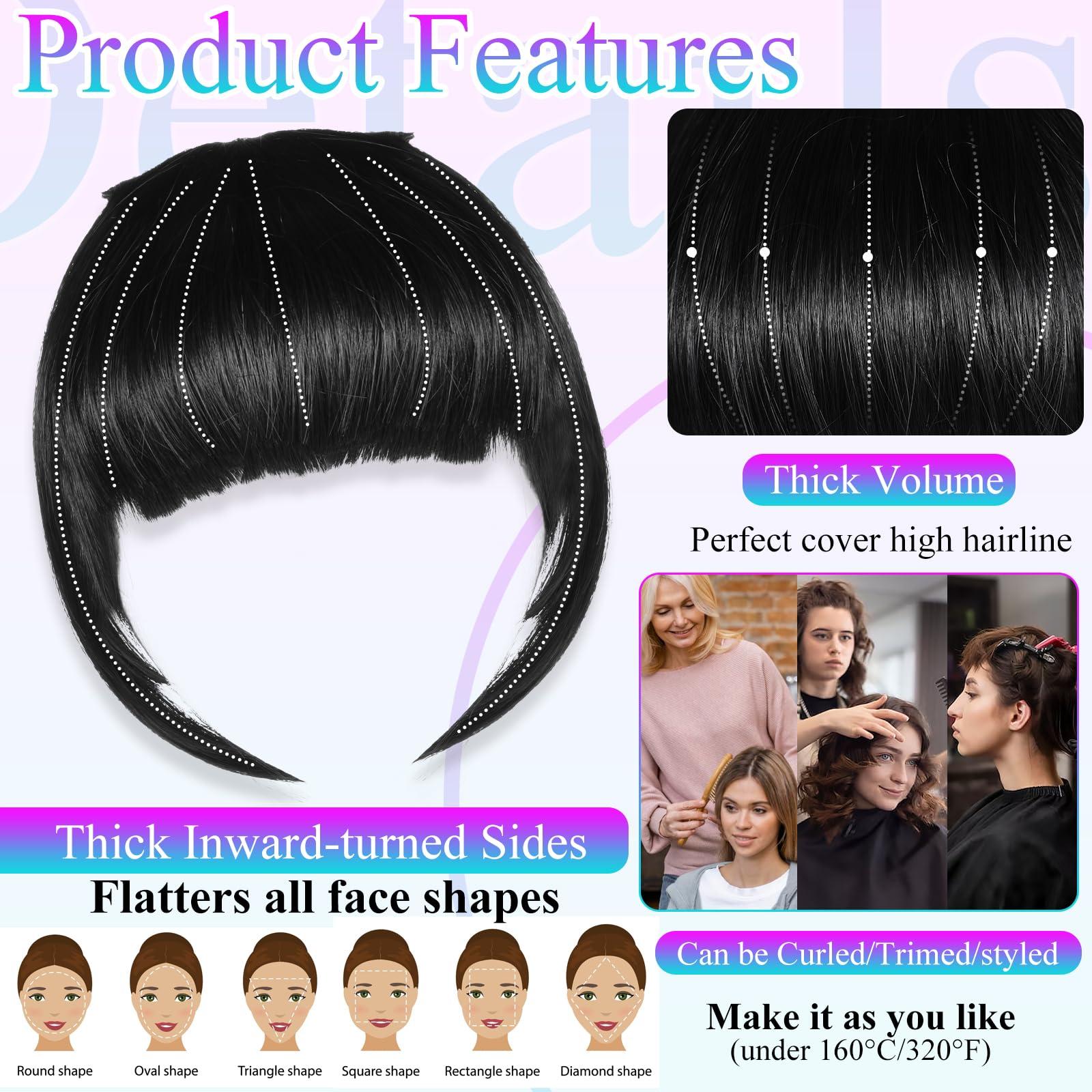 Tyqour Tyqour 2pcs Wispy Curtain Bangs Hair Clip, Bangs Clip, Bangs Hair Clip In Bangs Real Human Hair, Black Hair Extensions Clip In, Clip On Bangs for Women Daily Wear(Black)