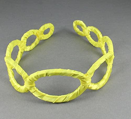 Wholesale Fashion HairClip Yellow Satin Wrapped Fabric 1 3/8" Wide Headband Oval Chain Link Cut Out Pattern Fashion hair Accessories for Women