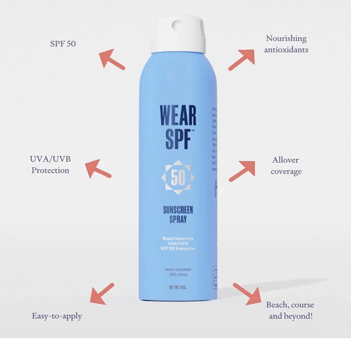 WearSPF Performance Sport Sunscreen Spray  Water & Sweat-Resistant SPF 50 for Athletes