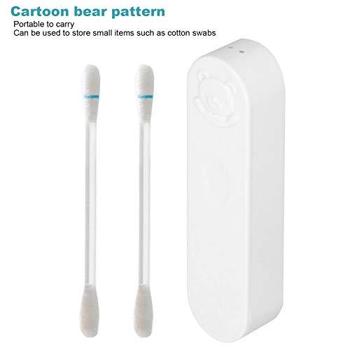 Keenso Cotton Swab Box Portable ABS Mini Travel Swab Case Cartoon Bear Pattern with Cover