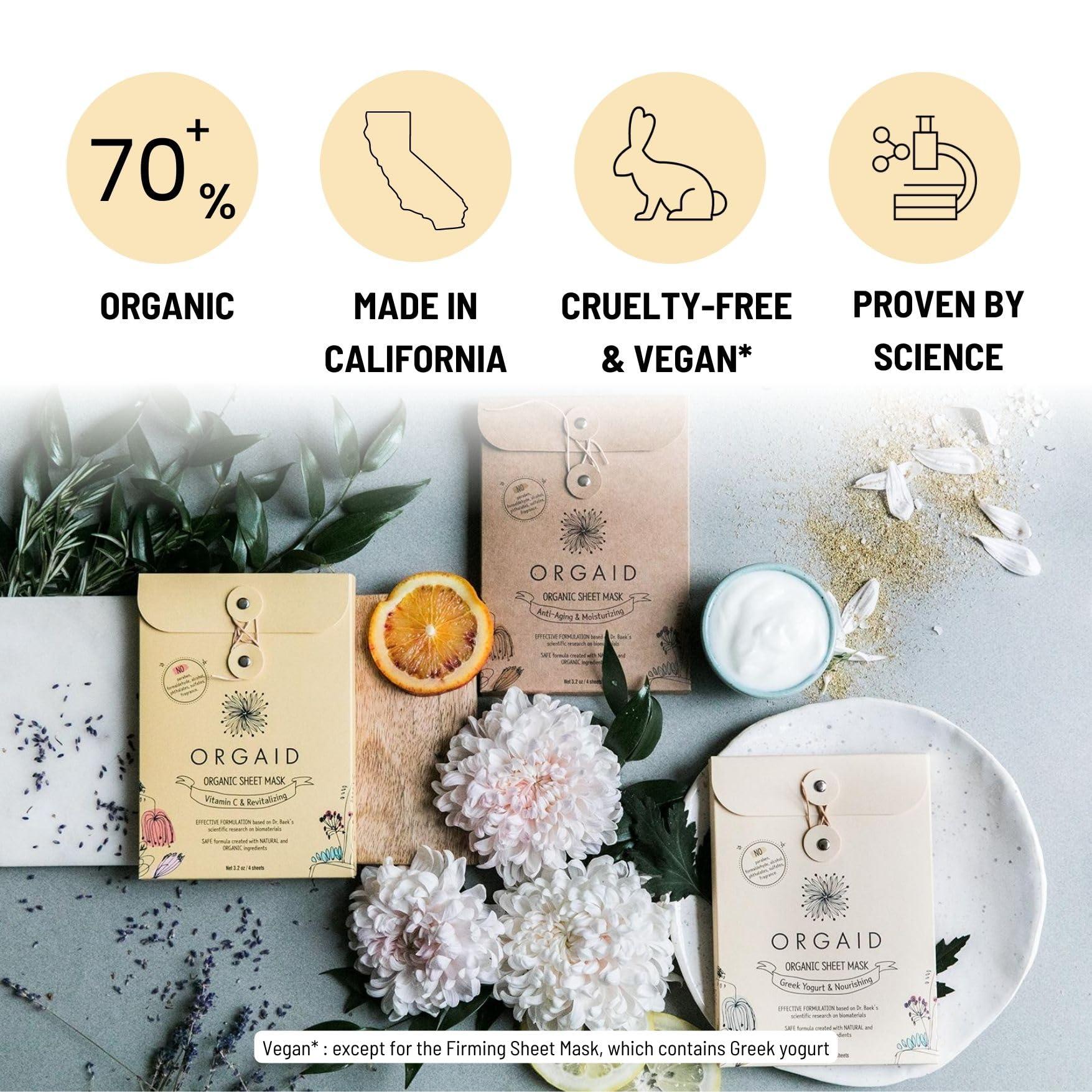 ORGAID ORGAID Organic Sheet Mask | Made in USA (Vitamin C & Revitalizing, pack of 4)