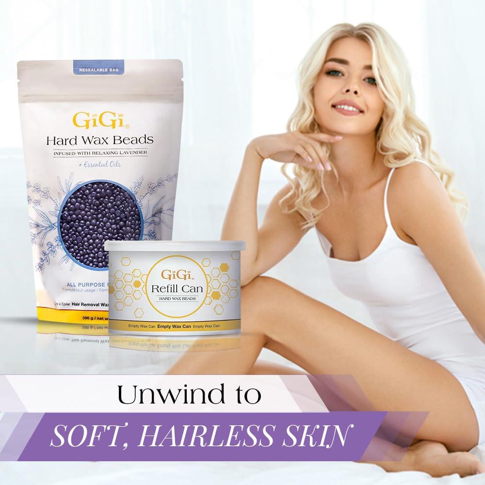 GiGi GiGi Hard Wax Beads Refill Can 14 oz and Relaxing Lavender Hard Wax for Hair Removal 14 oz