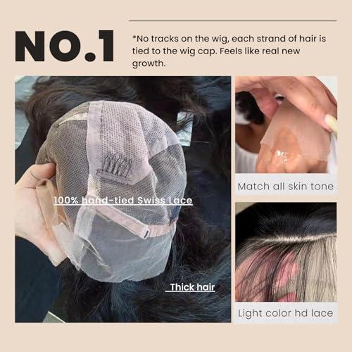 HERMOUS HERMOUS Full Lace Human Hair Wigs HD Transparent Lace Pre Plucked Handmade Whole Head Part Anywhere Lace Wig 180% Density Straight 12A Brazilian Virgin Remy Hair 12 Inch Natural Black