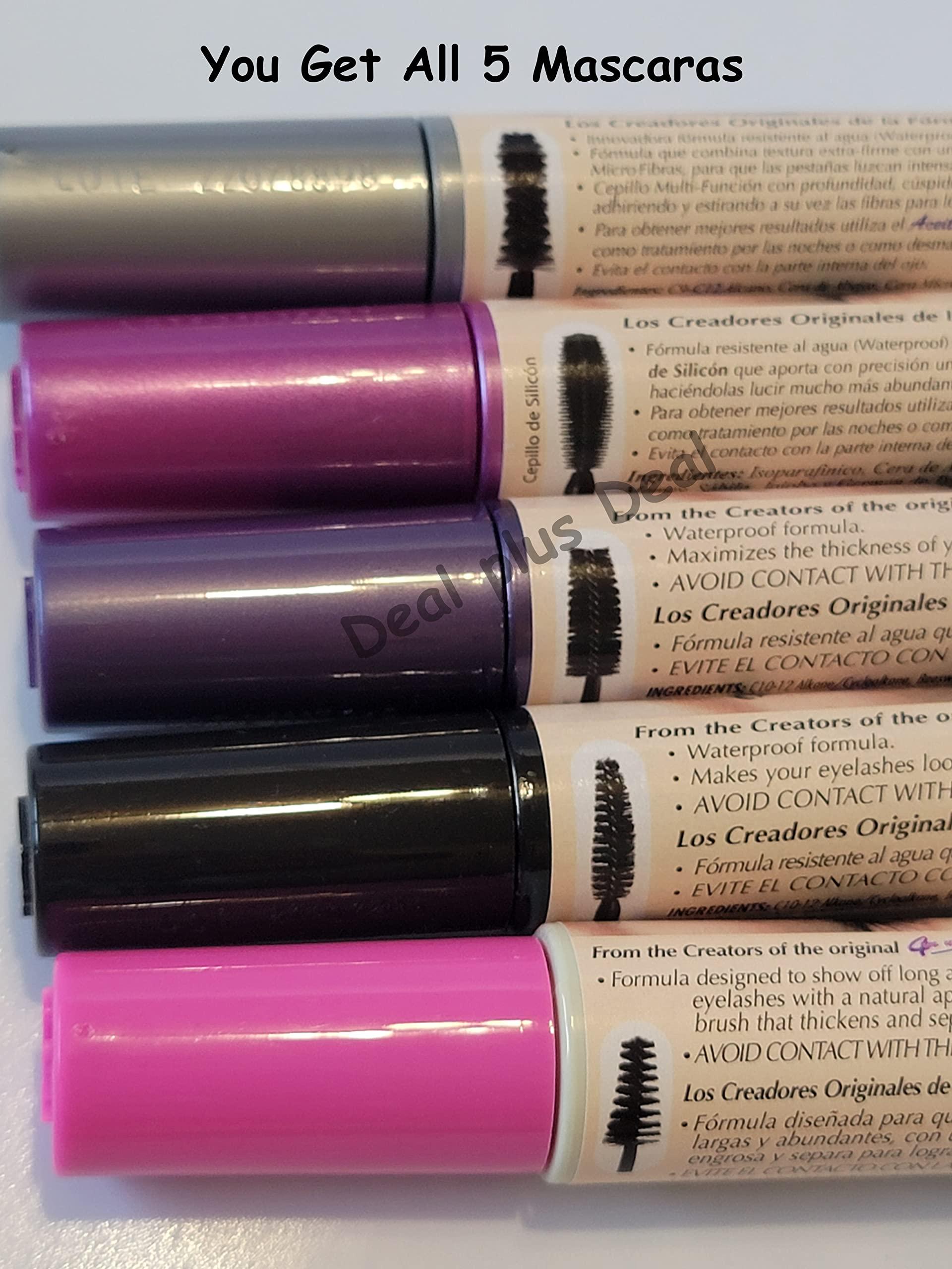 DEALPLUSDEAL DEALPLUSDEAL Mascara and Eyeliner Set - 5 Mascaras, 1 Eyeliner - Extra Volume, Curl, Length for Full Lashes - Intense Black Eye Makeup, 6 Pieces