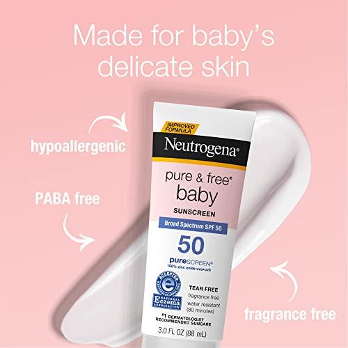 Neutrogena Neutrogena Pure & Free Baby Mineral Sunscreen Lotion with Broad Spectrum SPF 50 & Zinc Oxide, Water-Resistant, Hypoallergenic & Tear-Free Baby Sunscreen, 3 fl. oz