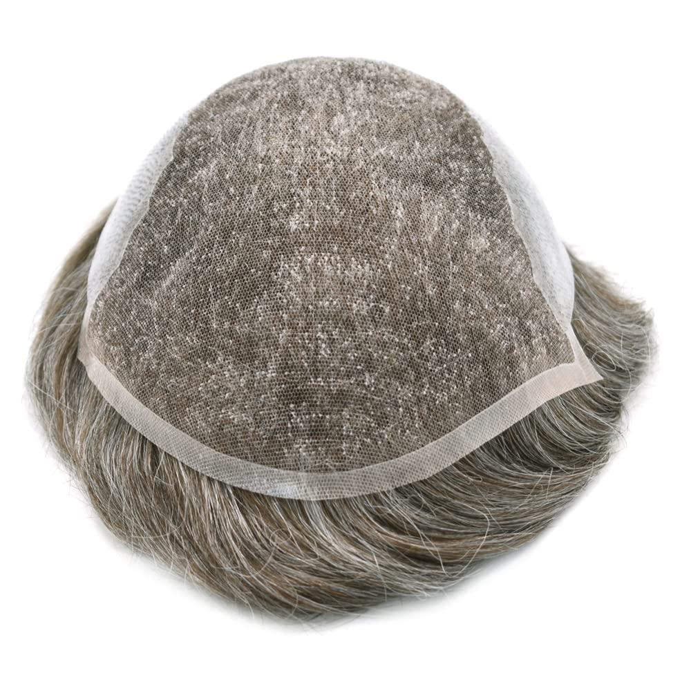 Hair Wonders Hair Wonders Toupee For Men Real Human Hair Replacement System Soft Swiss Lace Hair Piece For Men Toupee Hair System Protesis Capilar8x10 Medium light density #640 6# LIGHT BROWN+40% GREY