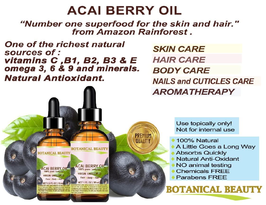 Botanical Beauty Botanical Beauty ACAI BERRY OIL 100% Pure Natural Virgin Unrefined Cold Pressed Carrier Oil. 1 fl.oz-30 ml. For Face, Skin, Hair, Lip, Nails. Rich in Vitamin E