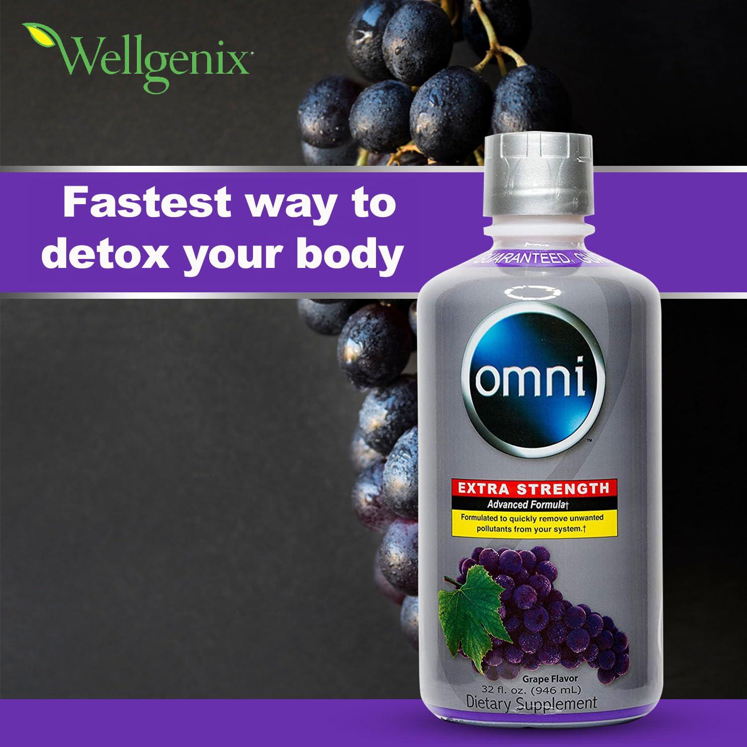 Wellgenix Omni Complete Body Cleansing Drink - Detoxifying Liquid - Same Day Body Cleanser - Extra Strength Juice Cleanse to Flush Out Waste & Impurities - Grape Flavor 32 Oz (Pack of 2)