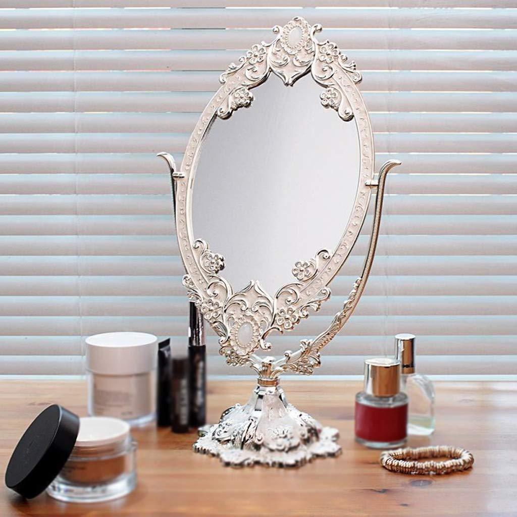 MakeupMirrors Dressing Mirror Princess Mirror, Metal Support Makeup Mirror Retro Lace Beauty Mirror Bathroom Bedroom Dressing Table Mirror White/Yellow/Pink/Blue Clear (Color : D, Size : 3820CM)