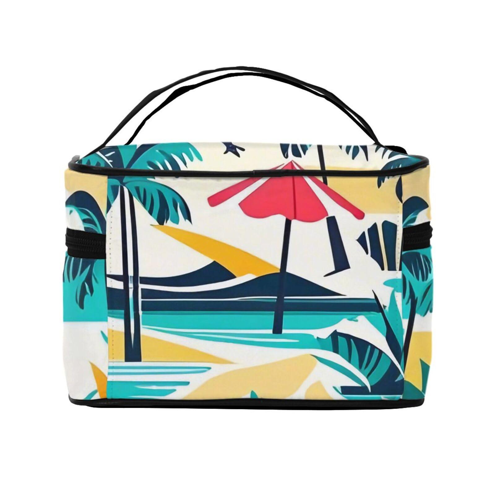 QASDFGHR QASDFGHR Small Tropical Beach Print Makeup Bag,Travel Cosmetic Bag with Zipper for Women Square Make Up Bags Organizer