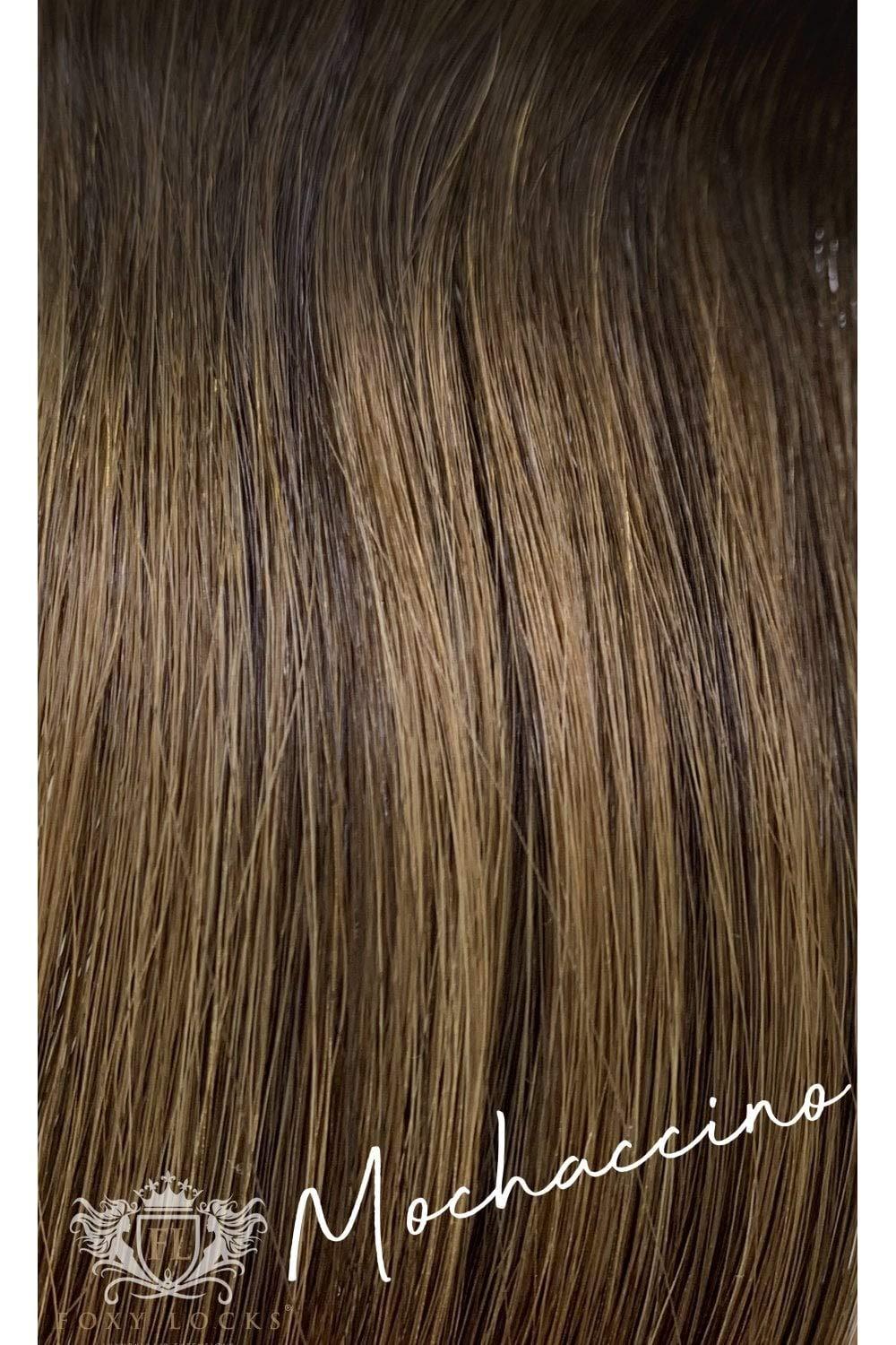 Foxy Locks Mochaccino - Volumizer 16\" Seamless Clip In Human Hair Extensions 50g Rooted
