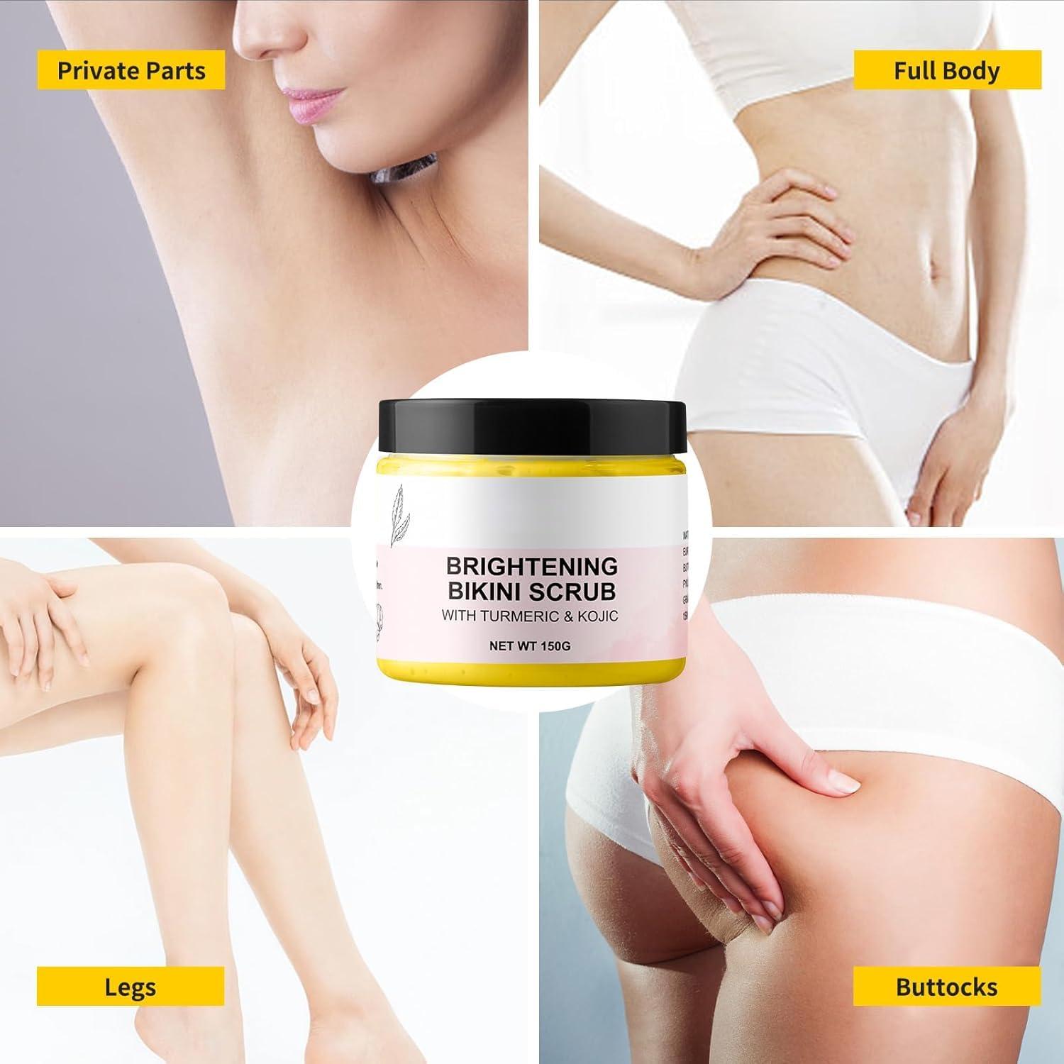 YAFUSIPE Bikini Area Exfoliator Exfoliating Body Scrub Turmeric Scrubs Kojic Bump Eraser KP Body Exfoliant Ingrown Hair Treatment Body Scrubs for Inner Thighs Bikini Line Intimate Area Armpit 5.29OZ