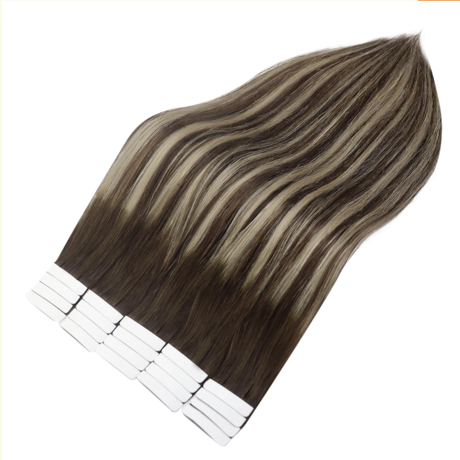 Full Shine Full Shine Human Hair Extensions Tape in Color 2 Dark Brown Fading to 60 Blonde And Brown Tape in Hair Extensions Real Human Hair 18 Inch Seamless Tape in Extensions Double Sided Tape 50Gram 20Pcs