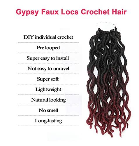 THEMIS HAIR Short Gypsy Locs Crochet Faux Locs 12 Inch Ombre Red Goddess Wavy Faux Locs Crochet Hair Natural Looking Pre-Looped Kanekalon Synthetic Crochet Braids Dreadlocks Hair Extensions (12inch,OT99J530)