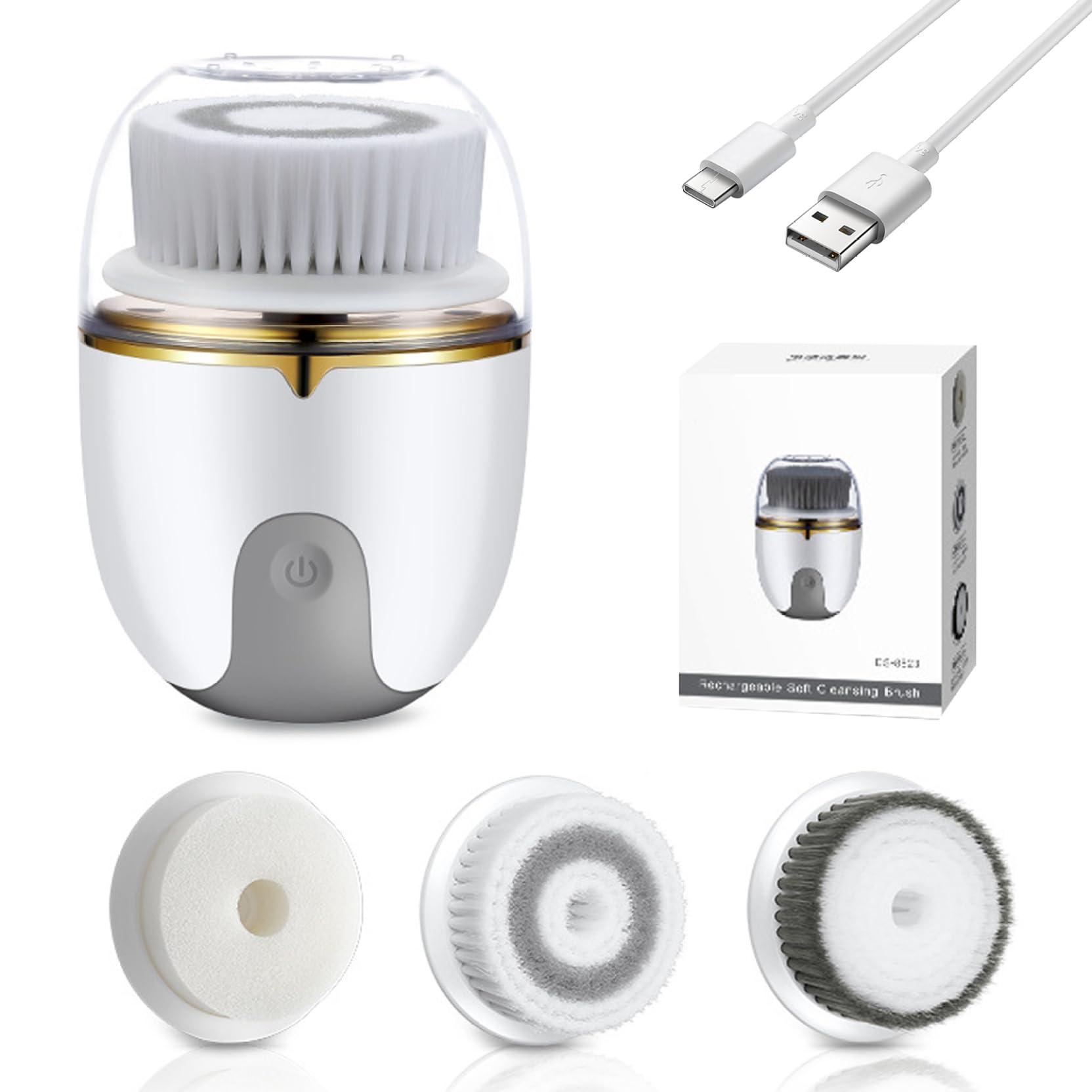 Veesper Facial Cleansing Brush 2 Modes Waterproof Electric Face Scrubber, USB Rechargeable Exfoliating Face Brush Cleanser with 3 Heads,Beauty Appliances for Exfoliating,Cleansing,Massaging Beauty Appliances