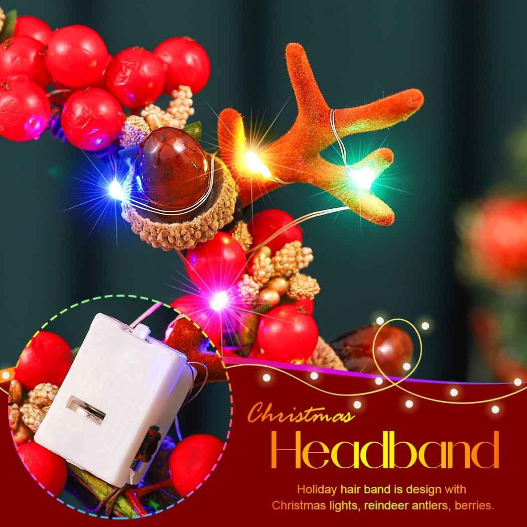 Catery Catery Christmas Headbands Light Up Xmas Headwear Berry Holiday Hair Accessories for Women