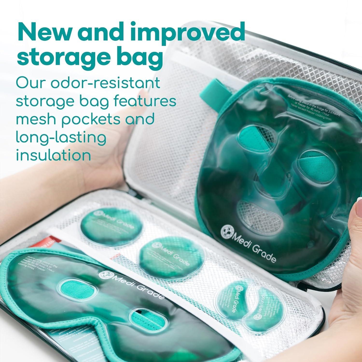 Medi Grade Medi Grade Cooling Ice Face Mask and Cooling Eye Mask for Puffy Eyes & Migraine Relief - Self Care Face Ice Pack with ChillGel Face Ice Mask Technology - Cooling Face Mask, Eye Pads and Bag