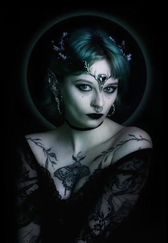 MOSTORY MOSTORY Handmade Black Raven Feather Crown - Gothic Elf Circlet with Raven Skull Dark Moon Tiara for Women Girls Halloween Cosplay Renaissance Wedding Witch Sorcerer Photo Shoot