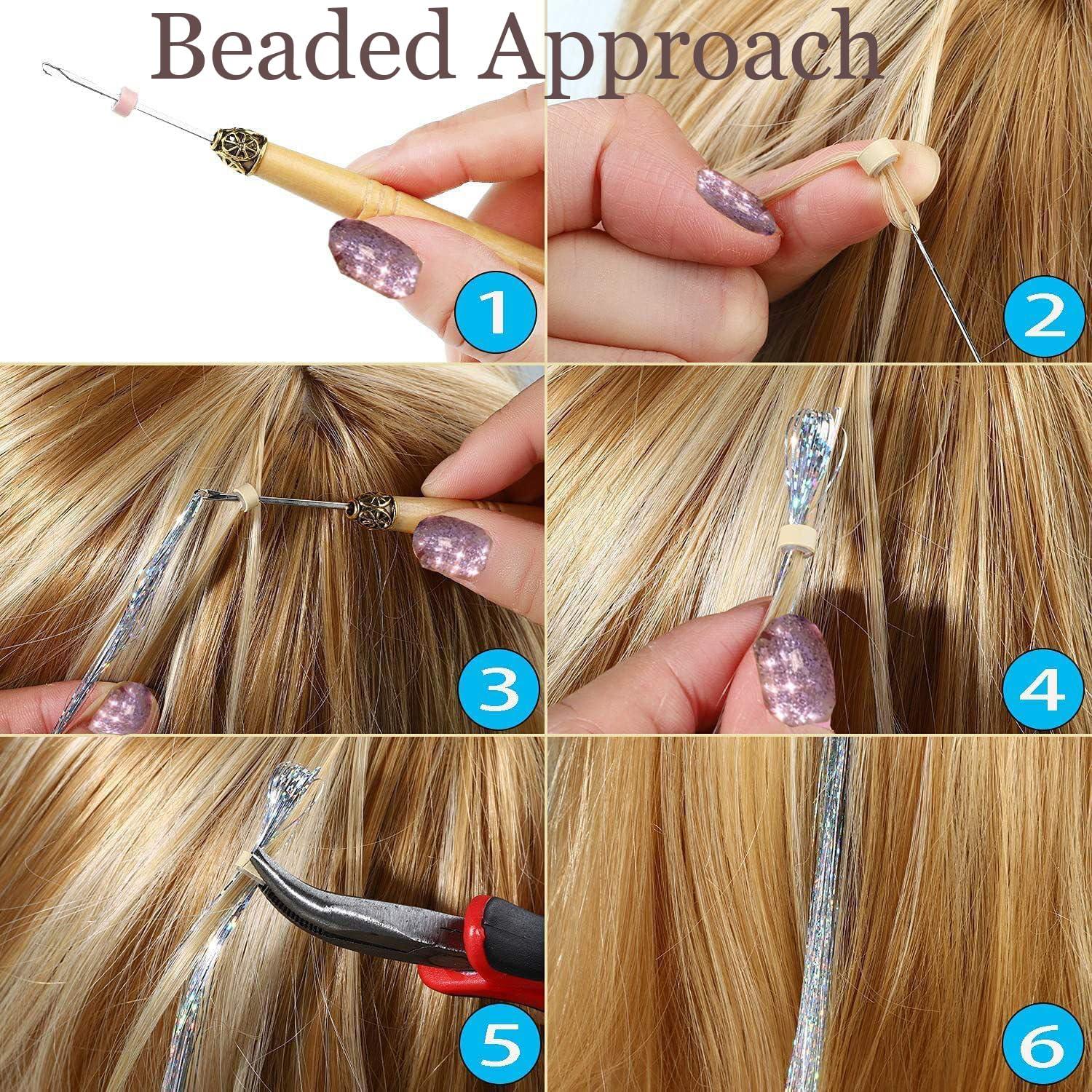 CelineBella CelineBella 12 Colors Hair Tinsel Kit with Tools Highlights Sparkling Fairy Hair with Glitter Powder Tinsel Hair Extensions for Girls Christmas Cosplay Party