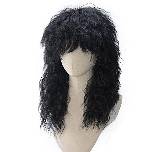 magic acgn magic acgn Black Curly 70s 80s Wig Halloween Costumes Wig 80s themed authenic Rocking Punk Rocker Mullet Wig