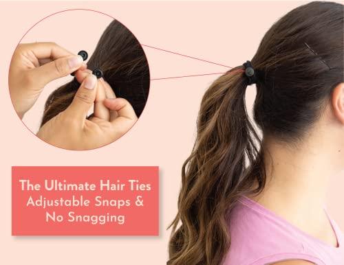 SWIRLYCURLY Snap Hair Ties for Thick, Natural, Curly Hair | No Slip, No Tension Pro Hair Tie | Strong Ponytail Holder (5 Pack, Black)