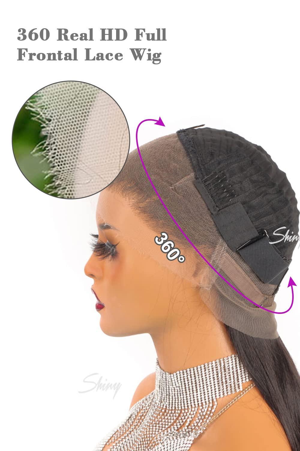 MY SHINY WIGS MY SHINY WIGS HD Full Lace Human Hair Wigs 360 Lace Frontal Wig Body Wave 150 Density Swiss HD Lace Front Wig for Women Bleached Knots Transparent Invisible Knots Lace Wigs Natural Hairline 22 Inch