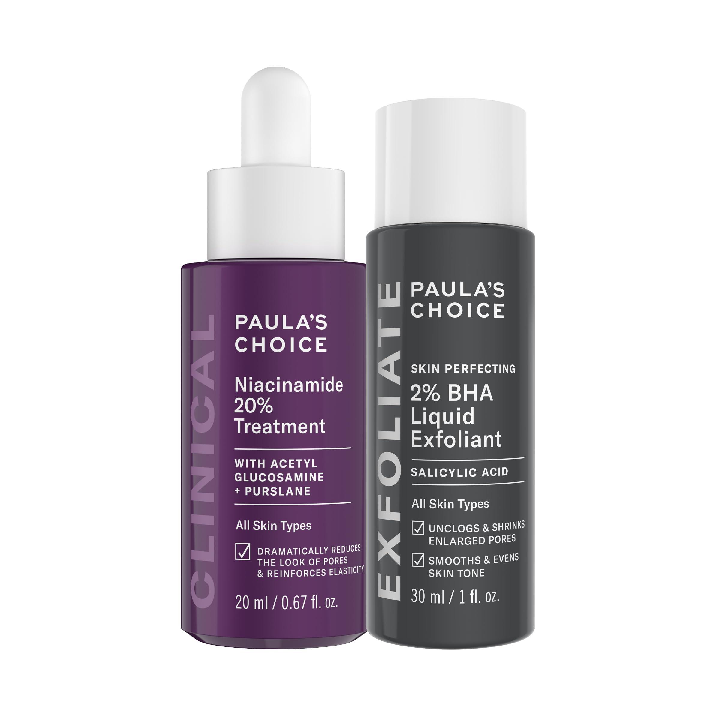 Paula's Choice Paulas Choice CLINICAL 20% Niacinamide Serum Treatment + Travel Size 2% BHA Salicylic Acid Liquid Exfoliant Duo, Set of 2